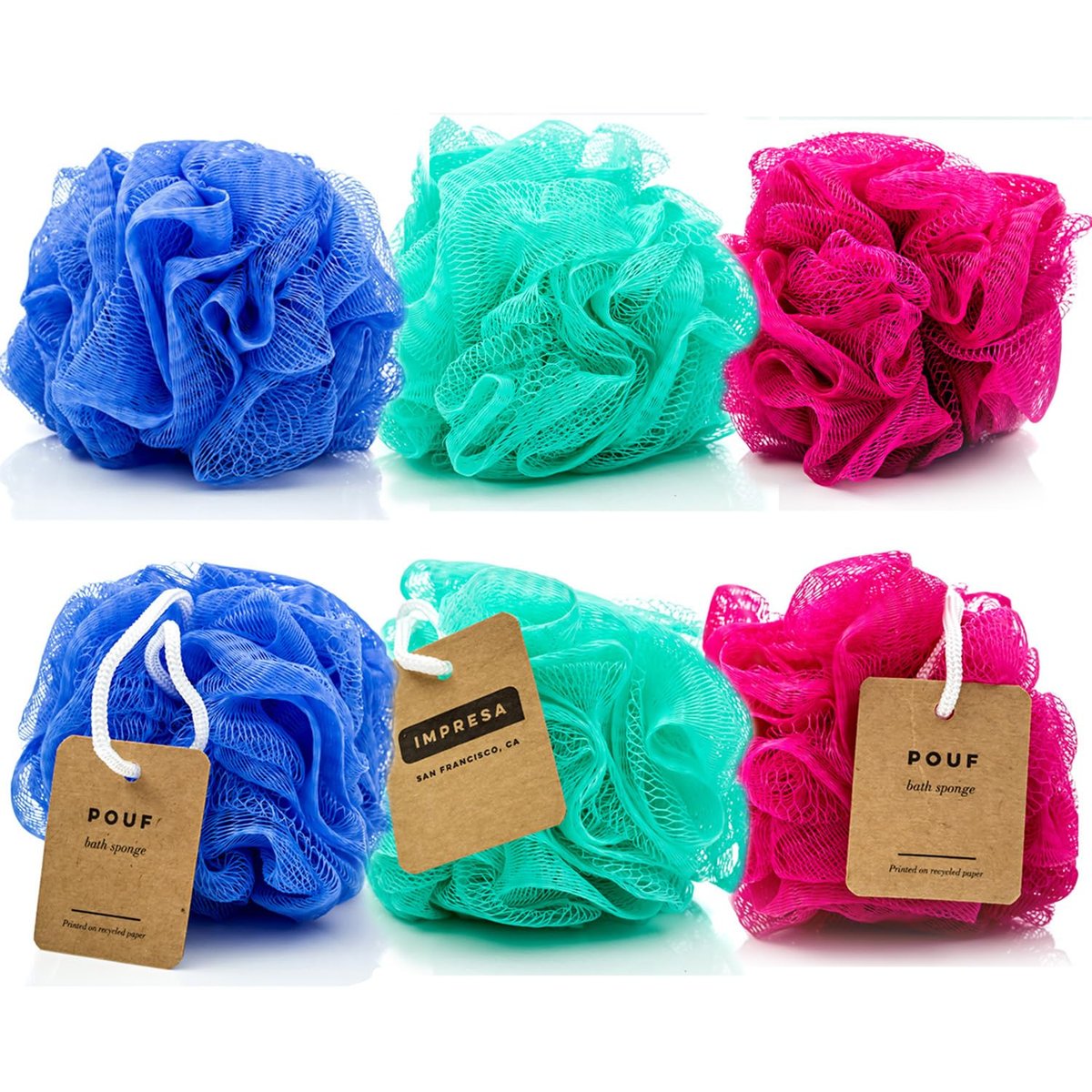 IMPRESA Mesh Bath & Shower Loofah Sponges - 5-Inch - Pack of 6 Gentle Exfoliating Body Scrubber & Bath Pouf - Durable Quick-Dry Shower Sponge (Blue) Avelisse