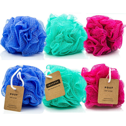 IMPRESA Mesh Bath & Shower Loofah Sponges - 5-Inch - Pack of 6 Gentle Exfoliating Body Scrubber & Bath Pouf - Durable Quick-Dry Shower Sponge (Blue) Avelisse