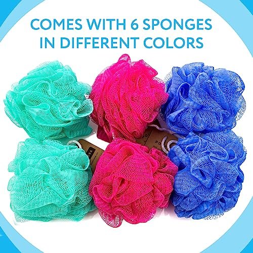 IMPRESA Mesh Bath & Shower Loofah Sponges - 5-Inch - Pack of 6 Gentle Exfoliating Body Scrubber & Bath Pouf - Durable Quick-Dry Shower Sponge (Blue) Avelisse