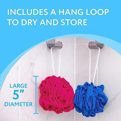 IMPRESA Mesh Bath & Shower Loofah Sponges - 5-Inch - Pack of 6 Gentle Exfoliating Body Scrubber & Bath Pouf - Durable Quick-Dry Shower Sponge (Blue) Avelisse