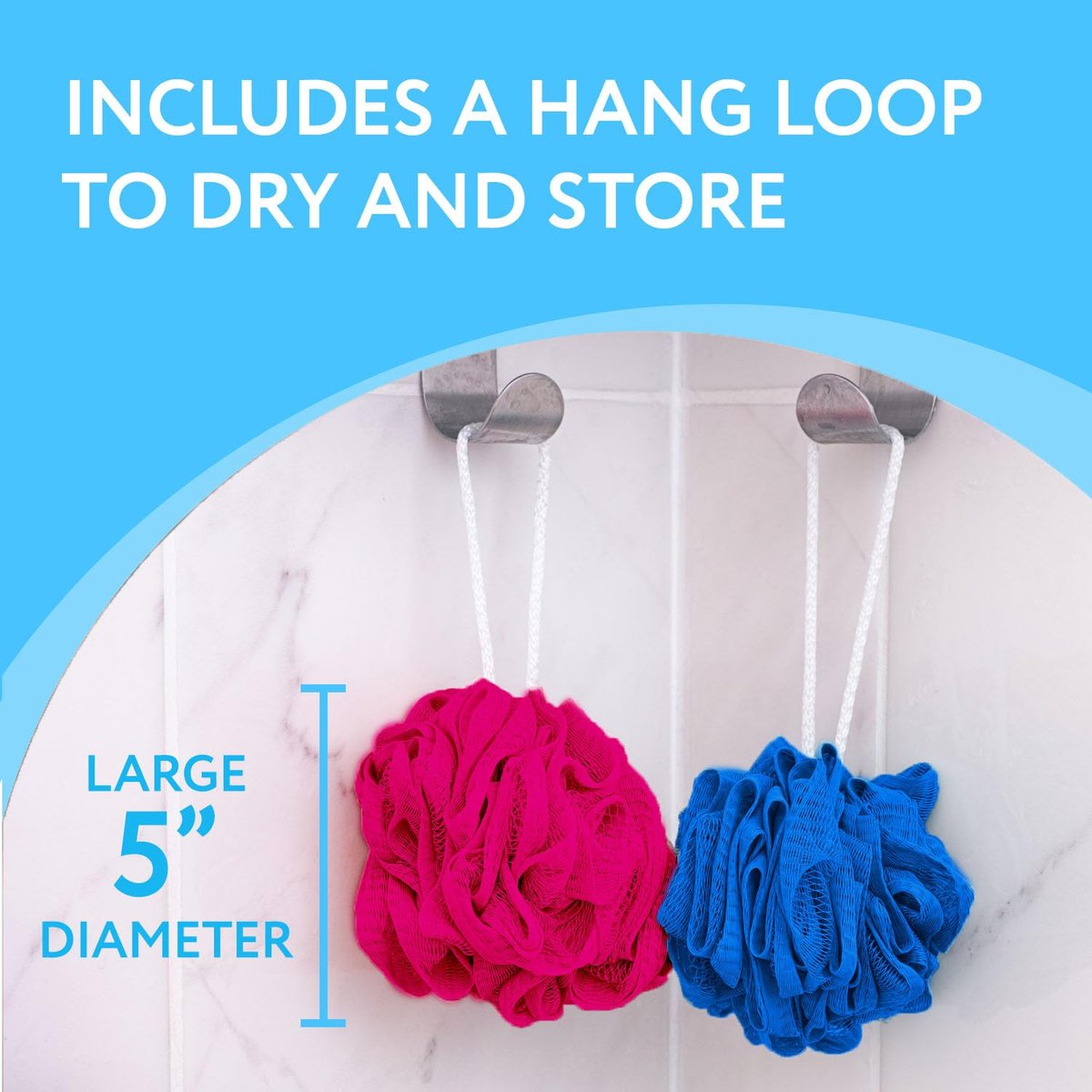 IMPRESA Mesh Bath & Shower Loofah Sponges - 5-Inch - Pack of 6 Gentle Exfoliating Body Scrubber & Bath Pouf - Durable Quick-Dry Shower Sponge (Blue) Avelisse