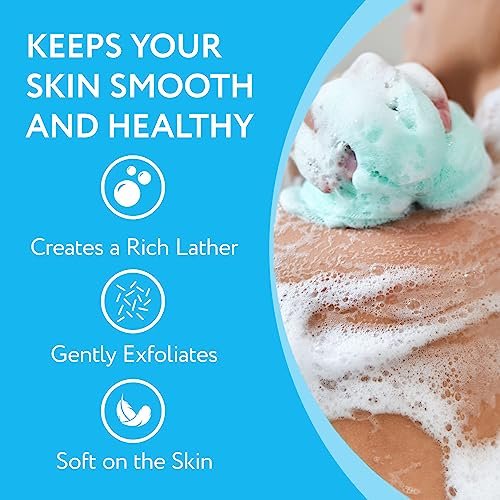 IMPRESA Mesh Bath & Shower Loofah Sponges - 5-Inch - Pack of 6 Gentle Exfoliating Body Scrubber & Bath Pouf - Durable Quick-Dry Shower Sponge (Blue) Avelisse