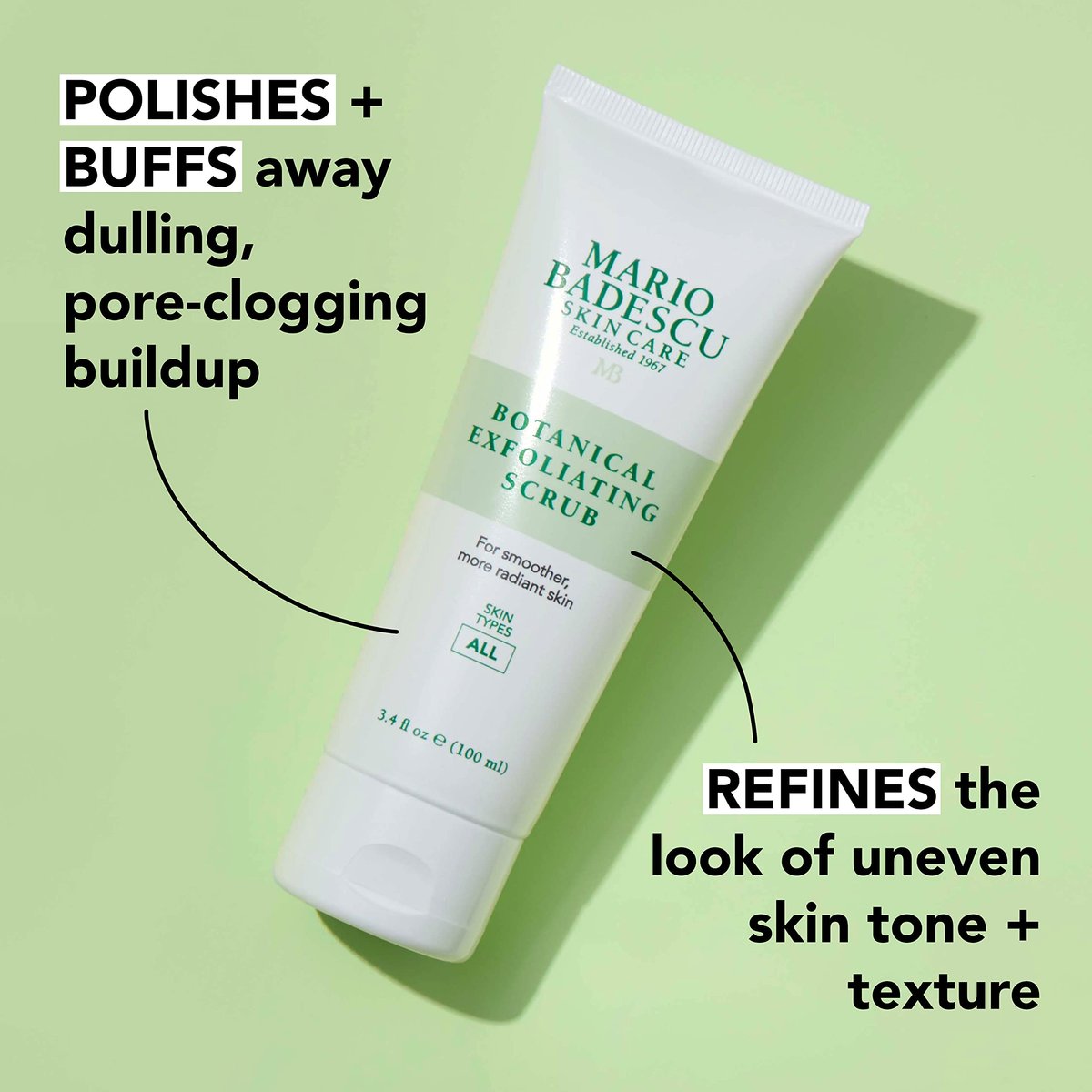 Mario Badescu Botanical Exfoliating Scrub – Gentle Face Scrub with Ivory Palm Seeds & Green Tea Extract for All Skin Types, 3.4 Fl Oz Avelisse