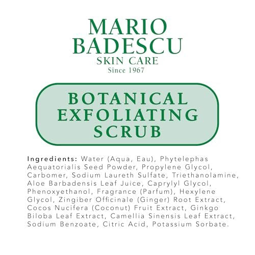 Mario Badescu Botanical Exfoliating Scrub – Gentle Face Scrub with Ivory Palm Seeds & Green Tea Extract for All Skin Types, 3.4 Fl Oz Avelisse