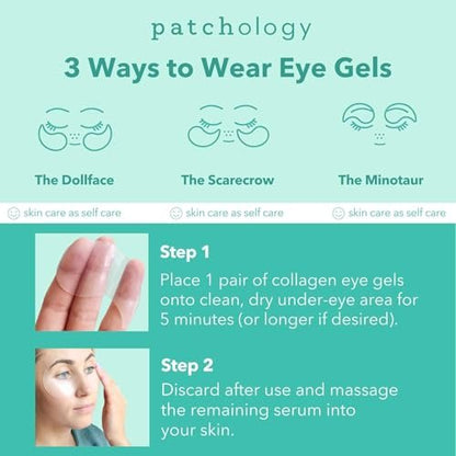 Patchology Rejuvenating Under Eye Gels - Hydrating Eye Mask with Caffeine, Hydrolyzed Collagen & Centella Asiatica - Under Eye Patches for Dark Circles, Minimize Puffiness & Wrinkle Reducer - 30 Pairs Avelisse
