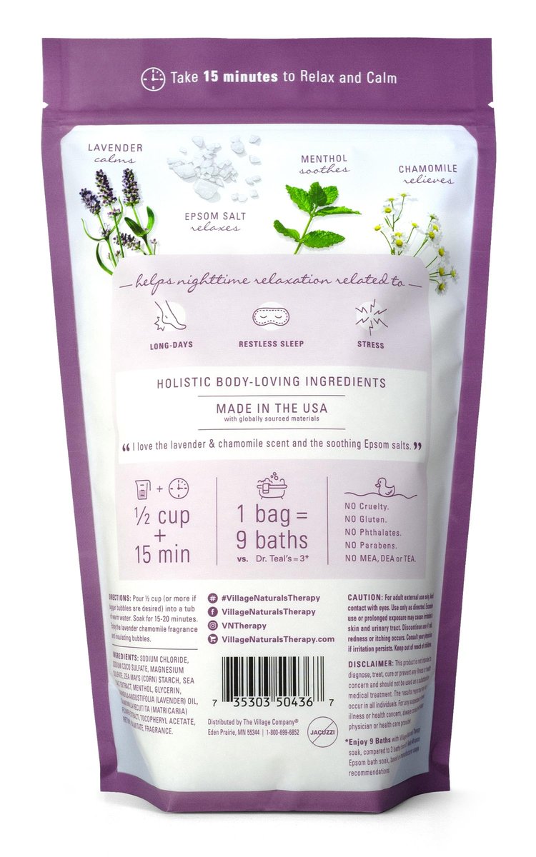 Village Naturals Therapy Nighttime Foaming Epsom Soak, 36 oz (Pack of 3) – Relaxing Bath Salts for Sleep Avelisse
