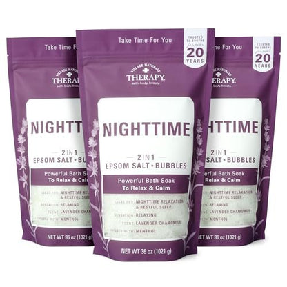 Village Naturals Therapy Nighttime Foaming Epsom Soak, 36 oz (Pack of 3) – Relaxing Bath Salts for Sleep Avelisse
