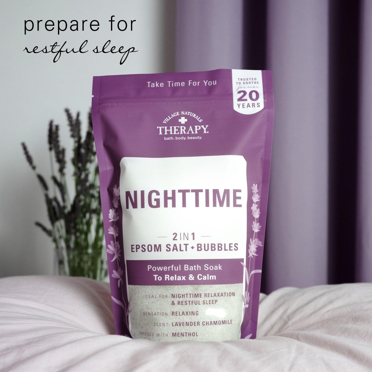 Village Naturals Therapy Nighttime Foaming Epsom Soak, 36 oz (Pack of 3) – Relaxing Bath Salts for Sleep Avelisse