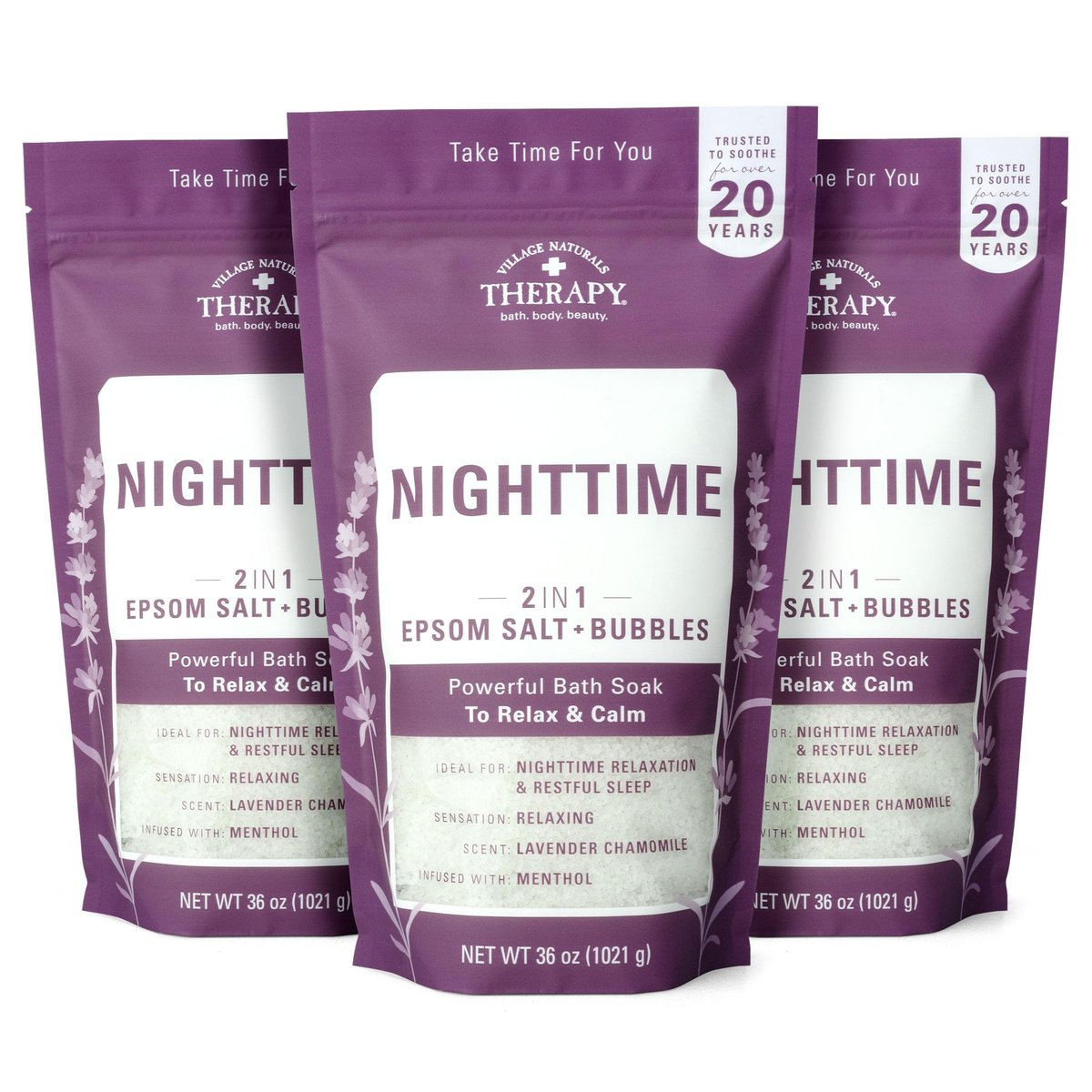 Village Naturals Therapy Nighttime Foaming Epsom Soak, 36 oz (Pack of 3) – Relaxing Bath Salts for Sleep Avelisse