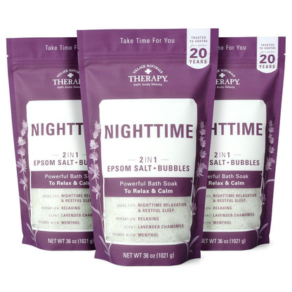 Village Naturals Therapy Nighttime Foaming Epsom Soak, 36 oz (Pack of 3) – Relaxing Bath Salts for Sleep Avelisse