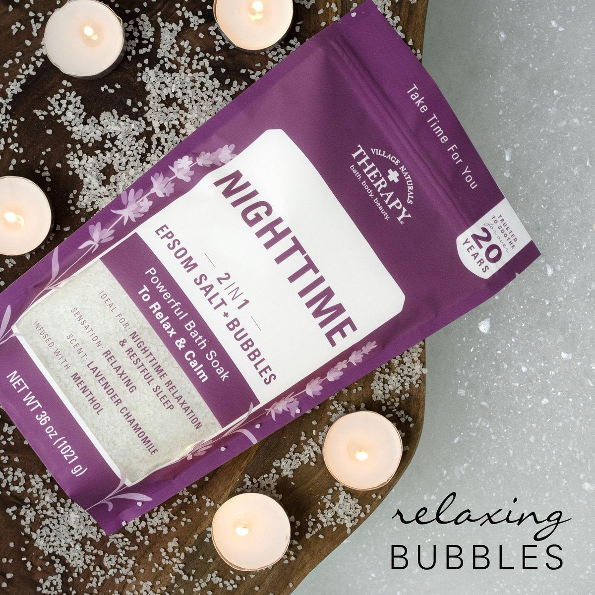 Village Naturals Therapy Nighttime Foaming Epsom Soak, 36 oz (Pack of 3) – Relaxing Bath Salts for Sleep Avelisse