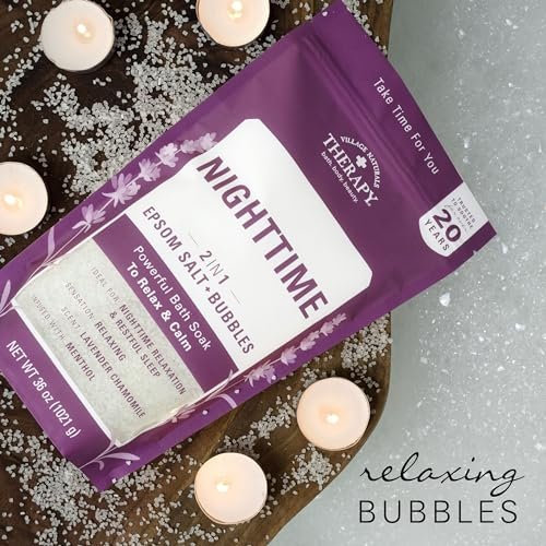 Village Naturals Therapy Nighttime Foaming Epsom Soak, 36 oz (Pack of 3) – Relaxing Bath Salts for Sleep Avelisse