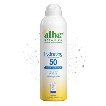 Alba Botanica Hydrating Sunscreen Spray SPF 50 - Broad Spectrum, Water Resistant 80 min, Oxybenzone-Free, 5 Fl Oz