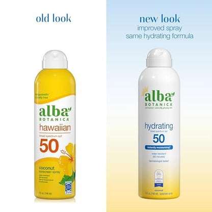 Alba Botanica Hydrating Sunscreen Spray SPF 50 - Broad Spectrum, Water Resistant 80 min, Oxybenzone-Free, 5 Fl Oz