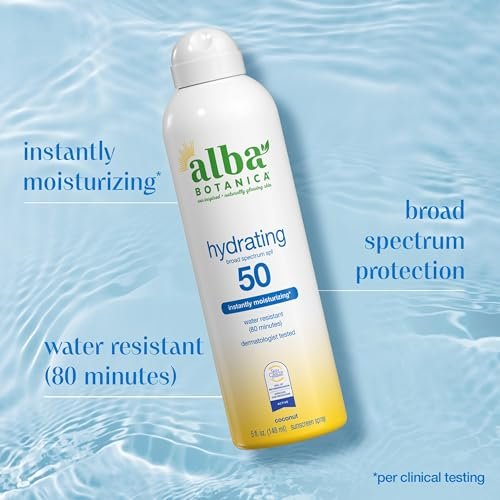 Alba Botanica Hydrating Sunscreen Spray SPF 50 - Broad Spectrum, Water Resistant 80 min, Oxybenzone-Free, 5 Fl Oz - görsel 9