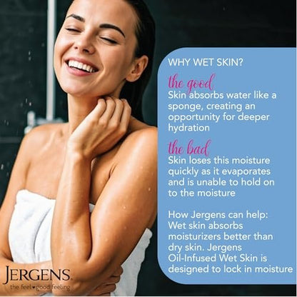 Jergens Wet Skin Body Lotion with Coconut Oil - In Shower Moisturizer for Dry Skin, Fast-Absorbing, Non-Sticky, Dermatologist Tested, 10 oz