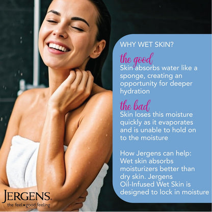 Jergens Wet Skin Body Lotion with Coconut Oil - In Shower Moisturizer for Dry Skin, Fast-Absorbing, Non-Sticky, Dermatologist Tested, 10 oz