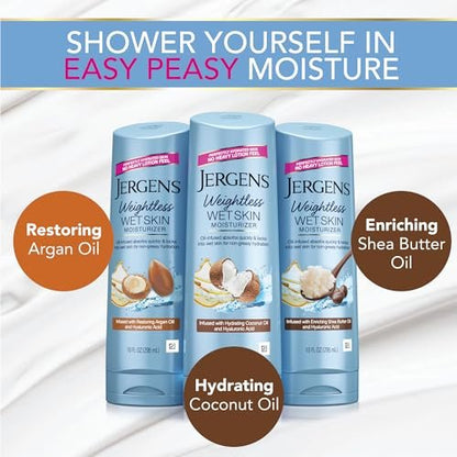 Jergens Wet Skin Body Lotion with Coconut Oil - In Shower Moisturizer for Dry Skin, Fast-Absorbing, Non-Sticky, Dermatologist Tested, 10 oz