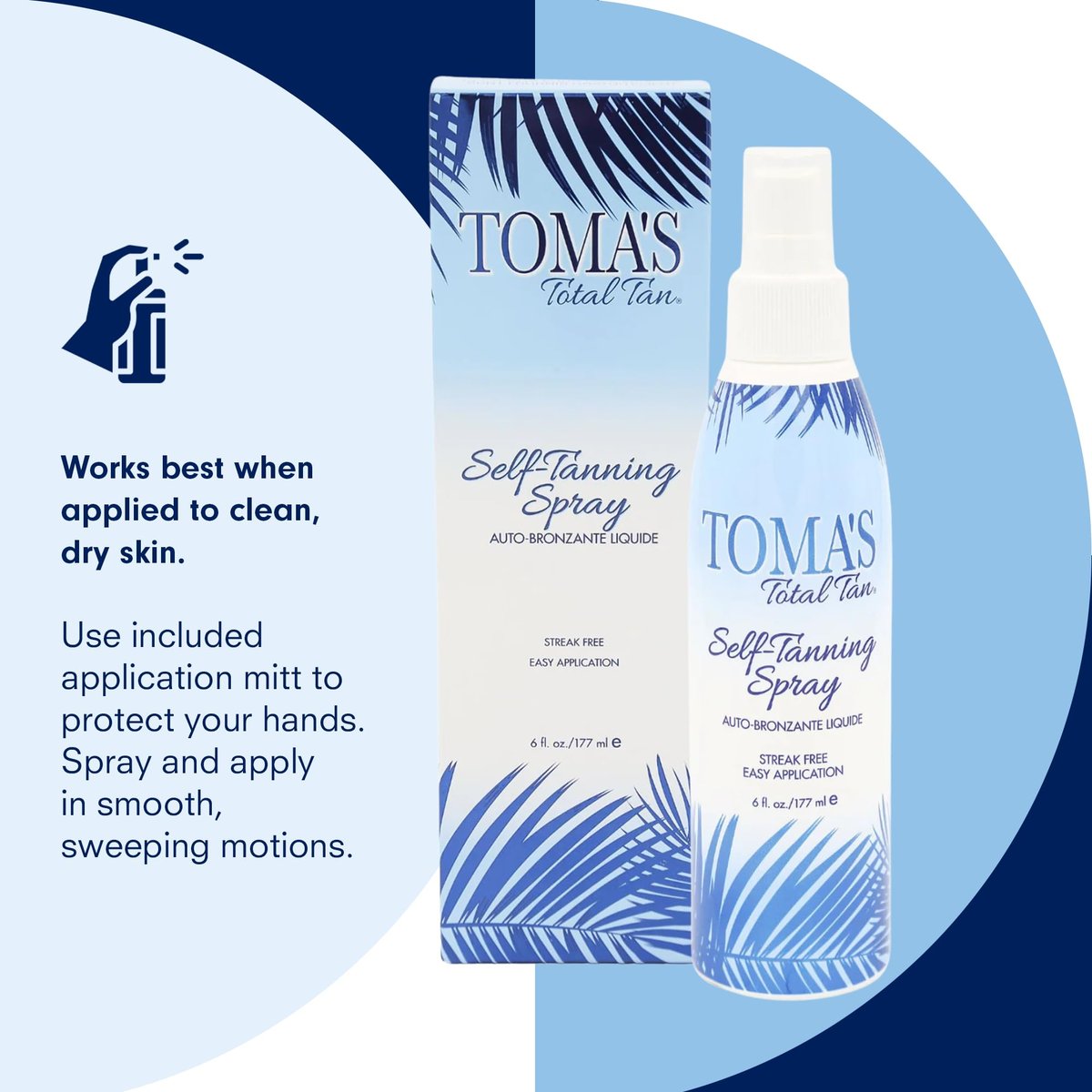 Toma's Total Tan Liquid Spray Instant Sunless Tanner - Natural Golden Bronze, Streak-Free, Paraben-Free - 6 oz Avelisse