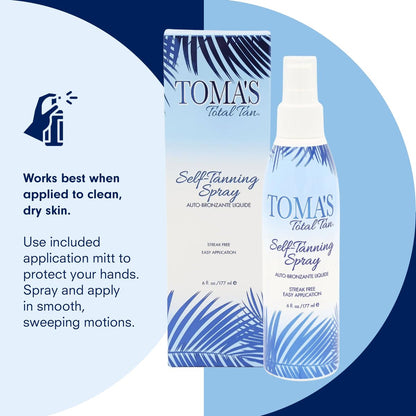 Toma's Total Tan Liquid Spray Instant Sunless Tanner - Natural Golden Bronze, Streak-Free, Paraben-Free - 6 oz Avelisse