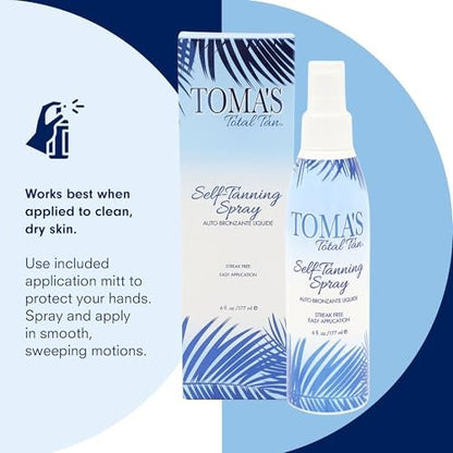 Toma's Total Tan Liquid Spray Instant Sunless Tanner - Natural Golden Bronze, Streak-Free, Paraben-Free - 6 oz Avelisse