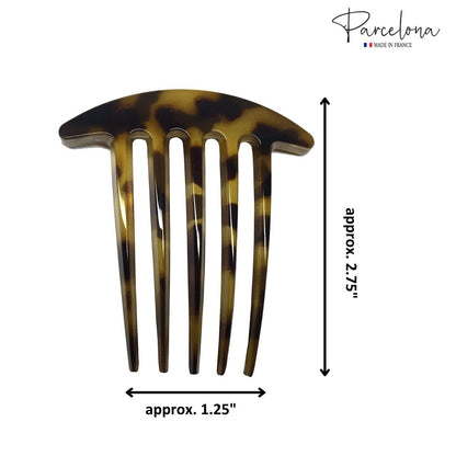 Parcelona French Medium Interlocking 5 Teeth Celluloid Light Shell Hair Side Combs - Set of 2, Brown, 3 Inch, Made in France