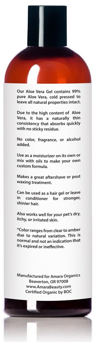 Organic Aloe Vera Gel for Skin, Face, Body, After Sun Care - USDA Certified Organic, 12 fl. oz. Avelisse