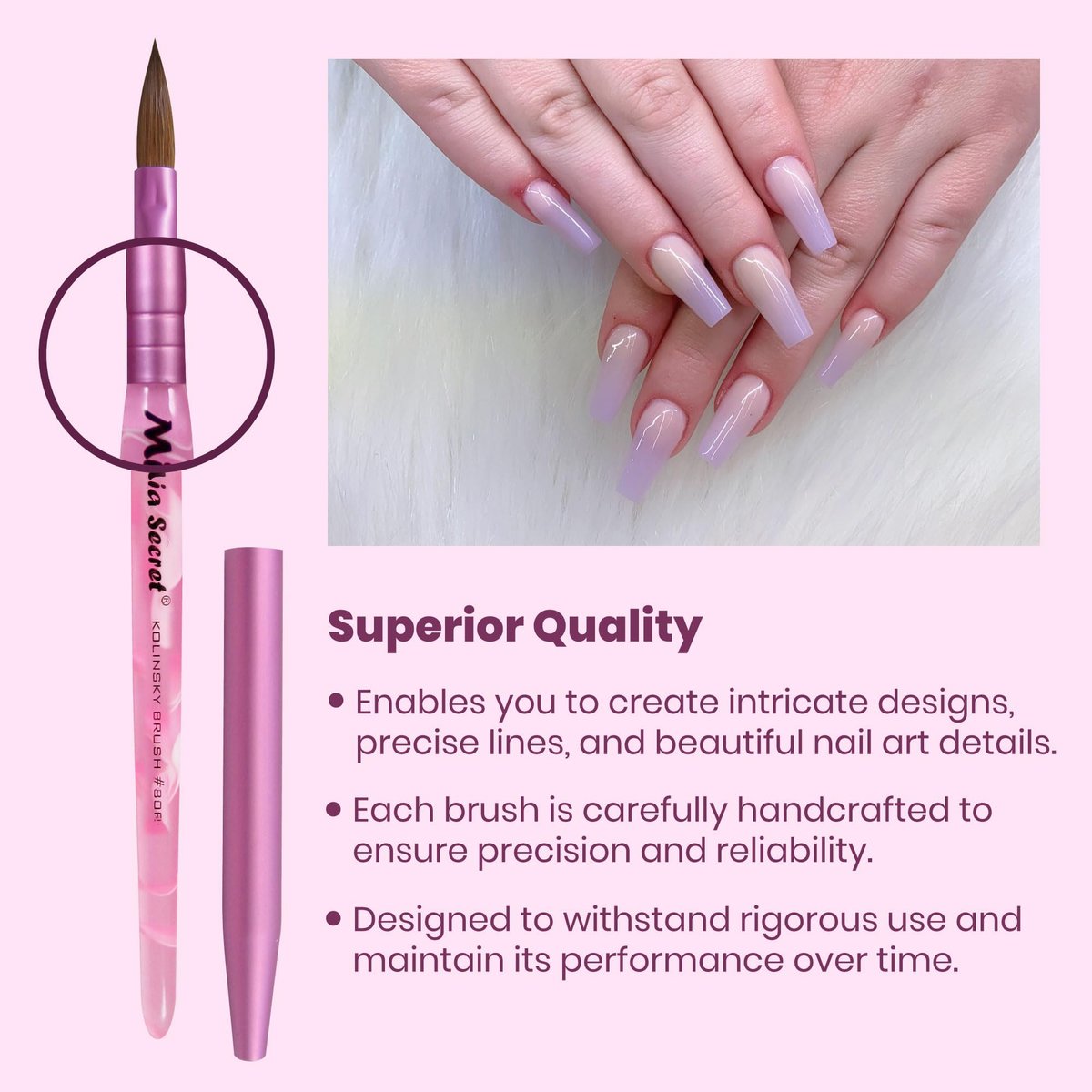 Mia Secret Oval Kolinsky Nail Brush Size #8 – Professional Acrylic Nail Art Brush Avelisse