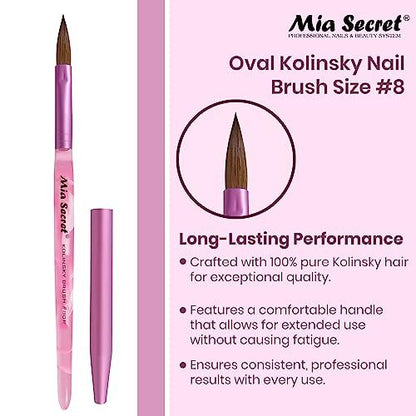 Mia Secret Oval Kolinsky Nail Brush Size #8 – Professional Acrylic Nail Art Brush Avelisse