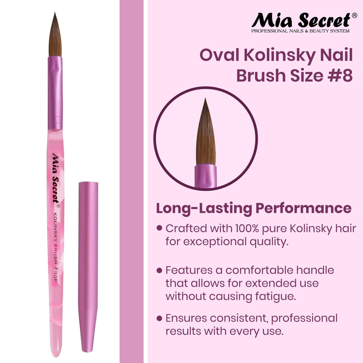Mia Secret Oval Kolinsky Nail Brush Size #8 – Professional Acrylic Nail Art Brush Avelisse