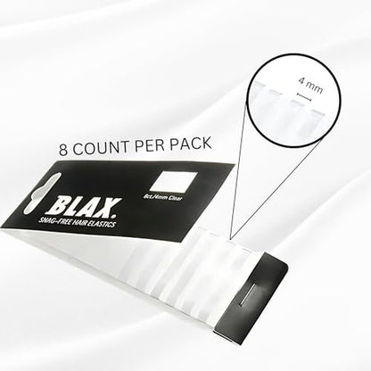Blax Clear Hair Elastics – Snag-Free Transparent Hair Ties, No-Damage Hair Rubber Bands, 4mm 8 Count (Pack of 2)