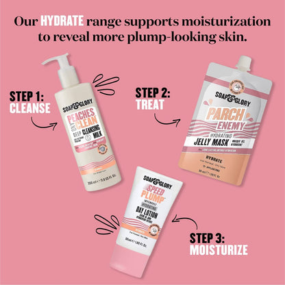 Soap & Glory Peaches & Clean Cleansing Milk - Gentle Face Cleanser + Makeup Remover with Jojoba Oil and Peach & Ginseng Extracts - Hydrating Face Wash for Women for Soft, Radiant Skin (11.8 oz) Avelisse