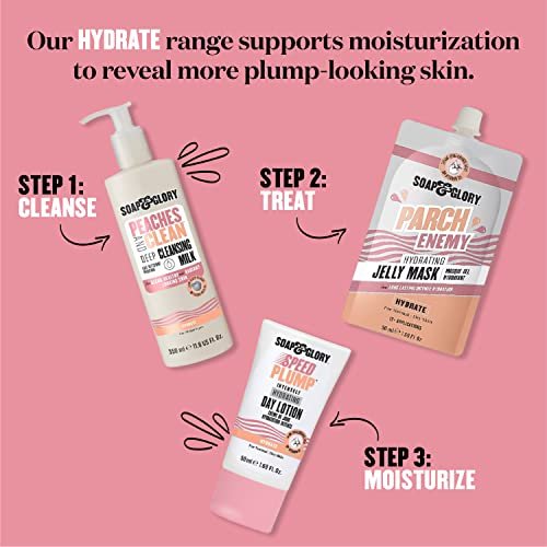 Soap & Glory Peaches & Clean Cleansing Milk - Gentle Face Cleanser + Makeup Remover with Jojoba Oil and Peach & Ginseng Extracts - Hydrating Face Wash for Women for Soft, Radiant Skin (11.8 oz) Avelisse