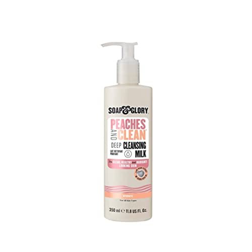 Soap & Glory Peaches & Clean Cleansing Milk - Gentle Face Cleanser + Makeup Remover with Jojoba Oil and Peach & Ginseng Extracts - Hydrating Face Wash for Women for Soft, Radiant Skin (11.8 oz) Avelisse