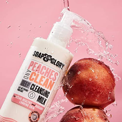 Soap & Glory Peaches & Clean Cleansing Milk - Gentle Face Cleanser + Makeup Remover with Jojoba Oil and Peach & Ginseng Extracts - Hydrating Face Wash for Women for Soft, Radiant Skin (11.8 oz) Avelisse