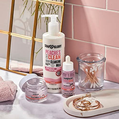 Soap & Glory Peaches & Clean Cleansing Milk - Gentle Face Cleanser + Makeup Remover with Jojoba Oil and Peach & Ginseng Extracts - Hydrating Face Wash for Women for Soft, Radiant Skin (11.8 oz) Avelisse