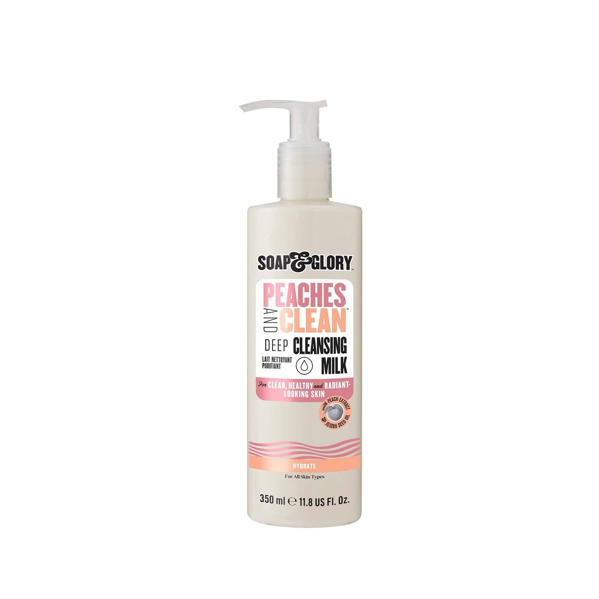 Soap & Glory Peaches & Clean Cleansing Milk - Gentle Face Cleanser + Makeup Remover with Jojoba Oil and Peach & Ginseng Extracts - Hydrating Face Wash for Women for Soft, Radiant Skin (11.8 oz) Avelisse