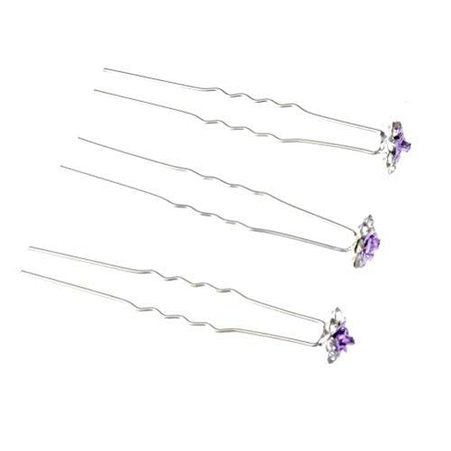Rbenxia 20 Pcs Purple Rhinestone Bridal Hair Pins - Rose U-Shaped Wedding Hair Clips for Women and Girls - görsel 3