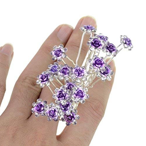 Rbenxia 20 Pcs Purple Rhinestone Bridal Hair Pins - Rose U-Shaped Wedding Hair Clips for Women and Girls - görsel 2