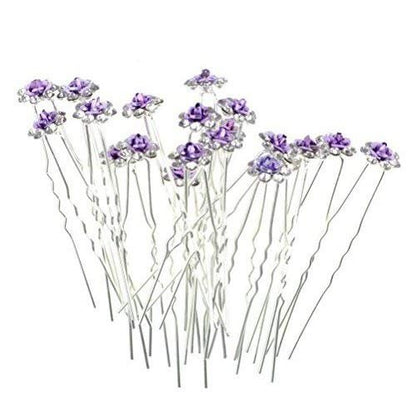 Rbenxia 20 Pcs Purple Rhinestone Bridal Hair Pins - Rose U-Shaped Wedding Hair Clips for Women and Girls