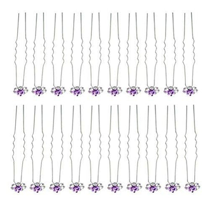 Rbenxia 20 Pcs Purple Rhinestone Bridal Hair Pins - Rose U-Shaped Wedding Hair Clips for Women and Girls