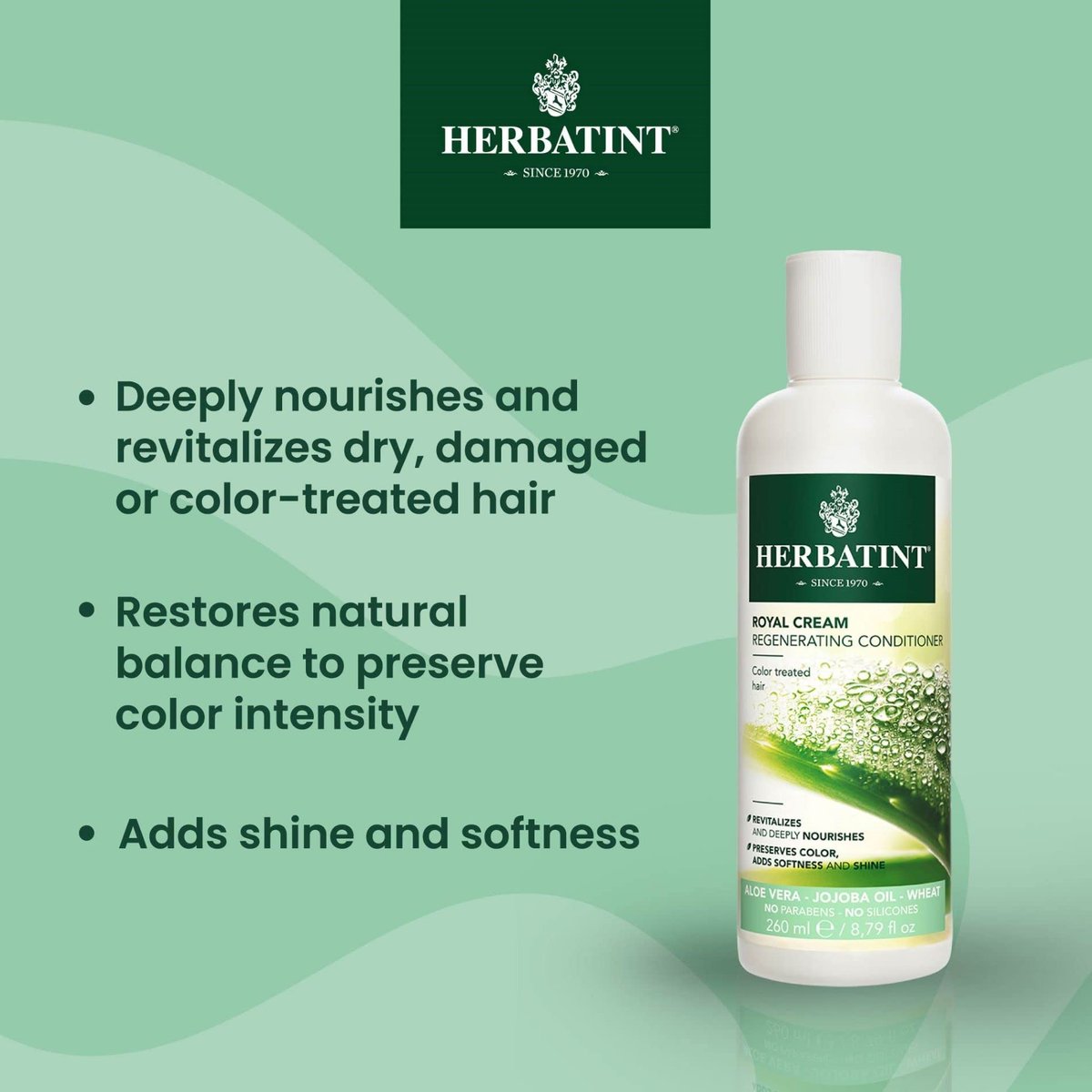 Herbatint Royal Conditioner with Aloe Vera & Jojoba Oil – Deep Moisturizing Formula for Color-Treated Hair – Restores Softness, Shine & Strength – Paraben & Sulfate Free – 6.8 fl oz Avelisse