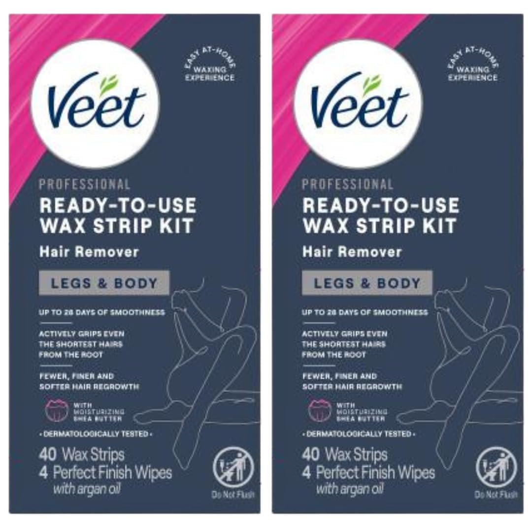Veet Leg & Body Hair Removal Kit - Sensitive Formula, Ready-to-Use Cold Wax Strips, Shea Butter & Acai Fragrance, 44 Count (Pack of 2) Avelisse