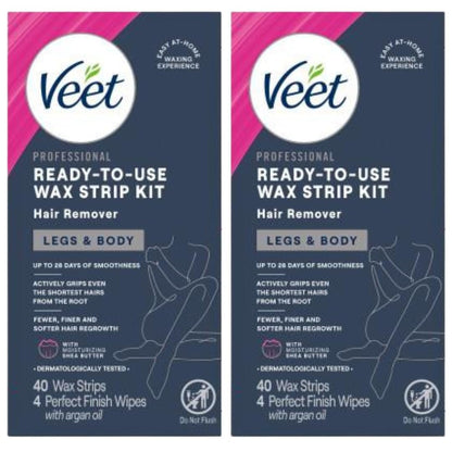 Veet Leg & Body Hair Removal Kit - Sensitive Formula, Ready-to-Use Cold Wax Strips, Shea Butter & Acai Fragrance, 44 Count (Pack of 2) Avelisse