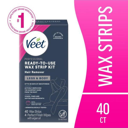 Veet Leg & Body Hair Removal Kit - Sensitive Formula, Ready-to-Use Cold Wax Strips, Shea Butter & Acai Fragrance, 44 Count (Pack of 2) Avelisse