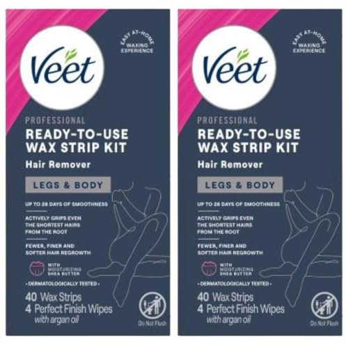 Veet Leg & Body Hair Removal Kit - Sensitive Formula, Ready-to-Use Cold Wax Strips, Shea Butter & Acai Fragrance, 44 Count (Pack of 2) Avelisse