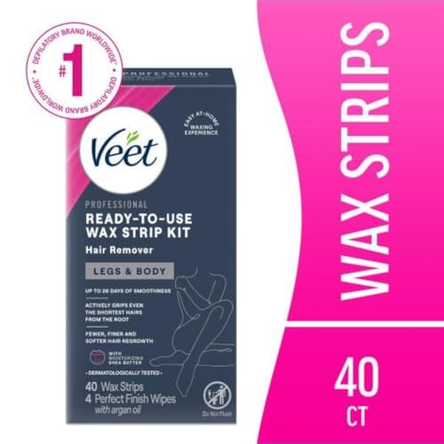 Veet Leg & Body Hair Removal Kit - Sensitive Formula, Ready-to-Use Cold Wax Strips, Shea Butter & Acai Fragrance, 44 Count (Pack of 2) Avelisse