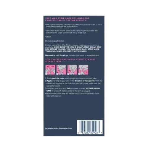 Veet Leg & Body Hair Removal Kit - Sensitive Formula, Ready-to-Use Cold Wax Strips, Shea Butter & Acai Fragrance, 44 Count (Pack of 2) Avelisse