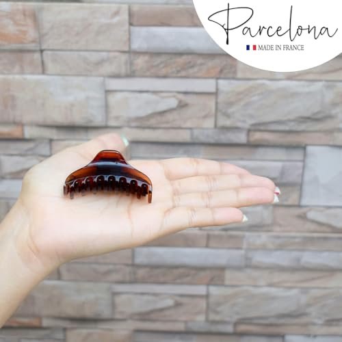 Parcelona French Skinny Boss Small 2 1/4" Black & Shell Celluloid Acetate Hair Claw Clips – Set of 2 for Fine Hair, Made in France - görsel 10