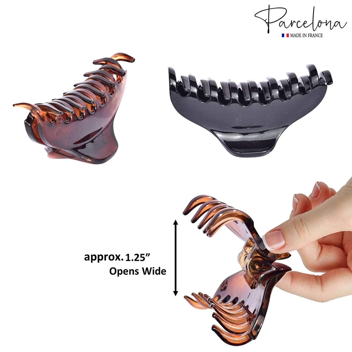 Parcelona French Skinny Boss Small 2 1/4" Black & Shell Celluloid Acetate Hair Claw Clips – Set of 2 for Fine Hair, Made in France - görsel 11